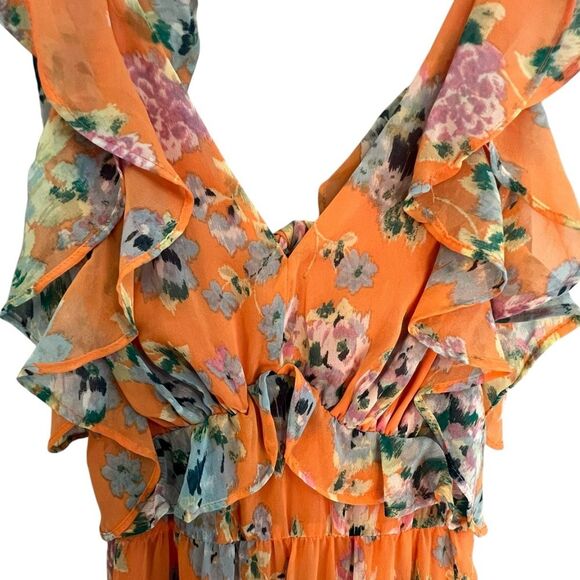 Lauren Conrad Womens Floral Boho Midi Dress Size S Ruffle Tiered Fairy Bloomcore - Picture 3 of 11